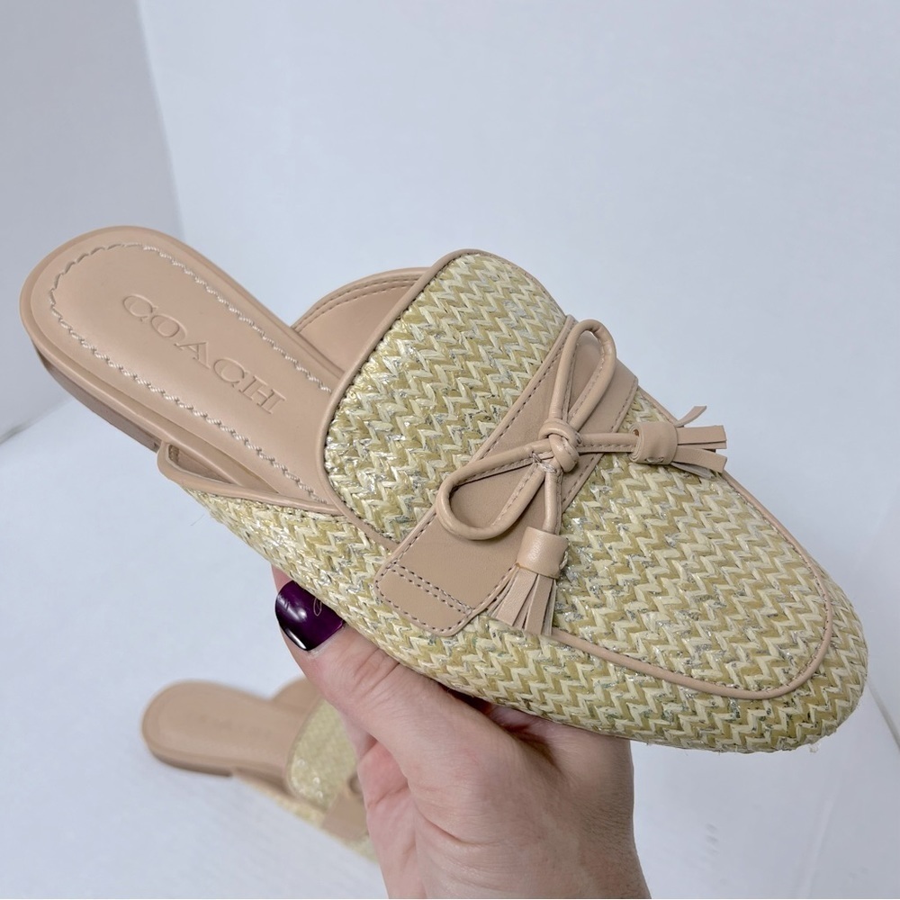 Coach stassi slides raffia woven straw mules closed toe size 6